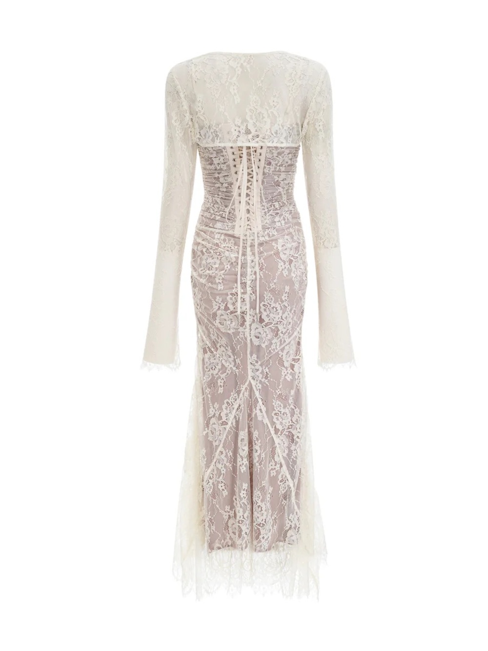 NWOT Lace Sheer Maxi Dress in Ivory - Elegant Women's Evening Gown - Picture 3 of 6